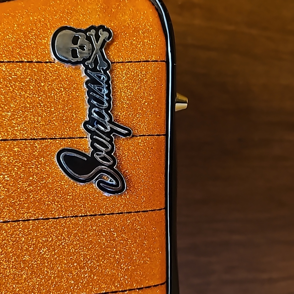 Sourpuss Black and Orange Glitter spiderweb domed/bowling bag - Picture 3 of 4